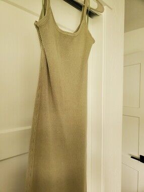 Slim Ribbed Midi Dress in Light Sage